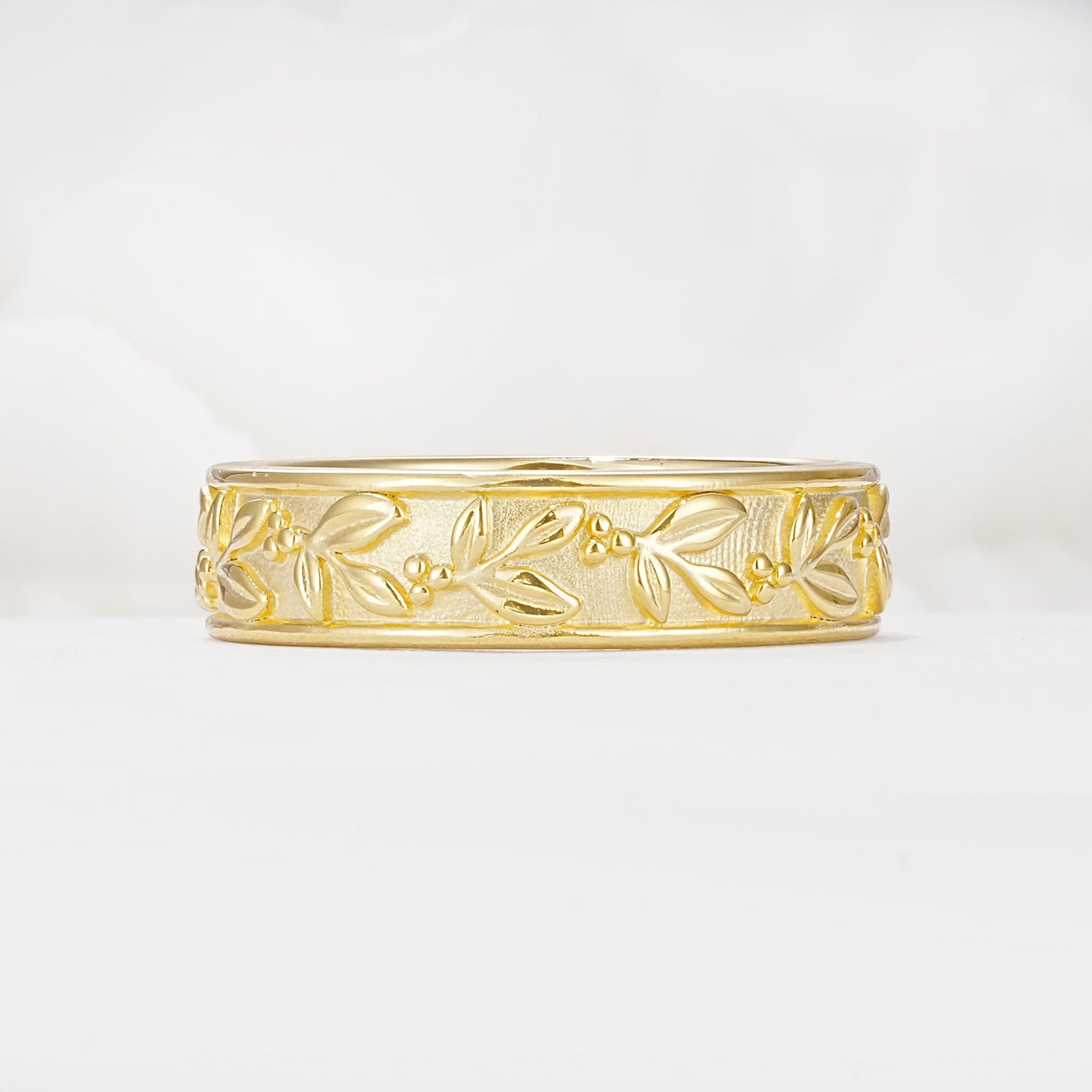 Nature-Inspired Engraved Leaf and Berry Wedding Band - Additional view