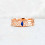 Marquise Cut Sapphire Leaf Engraved Men’s Wedding Band - Additional view