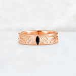 Marquise Cut Black Onyx Leaf Engraved Men’s Wedding Band - Additional view