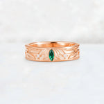 Marquise Cut Emerald Leaf Engraved Men’s Wedding Band - Additional view