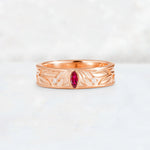 Marquise Cut Ruby Leaf Engraved Men’s Wedding Band - Additional view