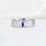 Marquise Cut Sapphire Leaf Engraved Men’s Wedding Band - Additional view
