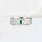 Marquise Cut Emerald Leaf Engraved Men’s Wedding Band - Additional view