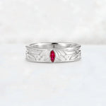 Marquise Cut Ruby Leaf Engraved Men’s Wedding Band - Additional view