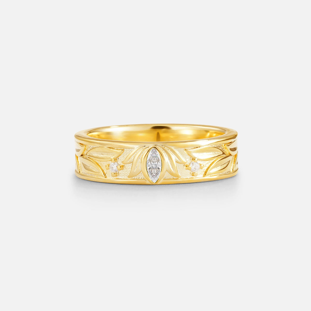Marquise Cut Moissanite Leaf Engraved Men’s Wedding Band - Additional view