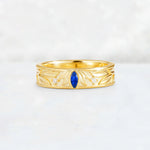Marquise Cut Sapphire Leaf Engraved Men’s Wedding Band - Additional view