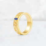Marquise Cut Sapphire Leaf Engraved Men’s Wedding Band - Additional view