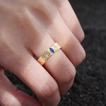 Marquise Cut Sapphire Leaf Engraved Men’s Wedding Band - Additional view