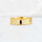 Marquise Cut Black Onyx Leaf Engraved Men’s Wedding Band - Additional view