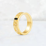 Marquise Cut Black Onyx Leaf Engraved Men’s Wedding Band - Additional view