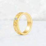 Marquise Cut Lab Diamond Leaf Engraved Men’s Wedding Band - Additional view
