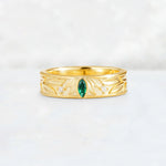 Marquise Cut Emerald Leaf Engraved Men’s Wedding Band - Additional view