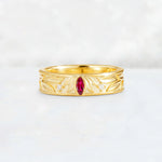 Marquise Cut Ruby Leaf Engraved Men’s Wedding Band - Additional view