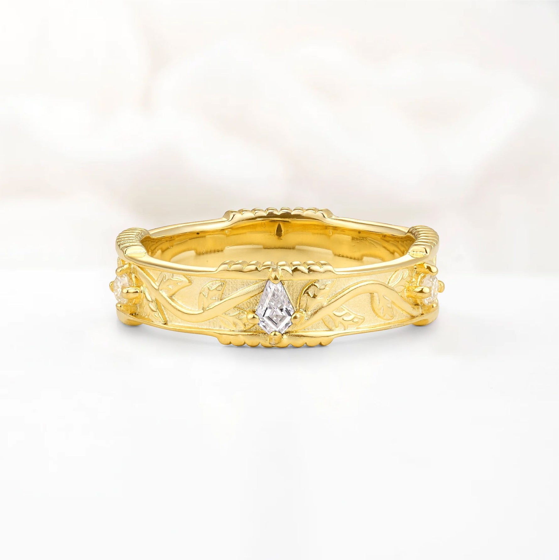 Kite Cut Moissanite Leaf Vine Nature-Inspired Men’s Wedding Band - Additional view