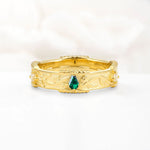 Kite Cut Emerald Leaf Vine Nature-Inspired Men’s Wedding Band - Additional view