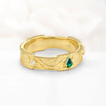 Kite Cut Emerald Leaf Vine Nature-Inspired Men’s Wedding Band - Additional view