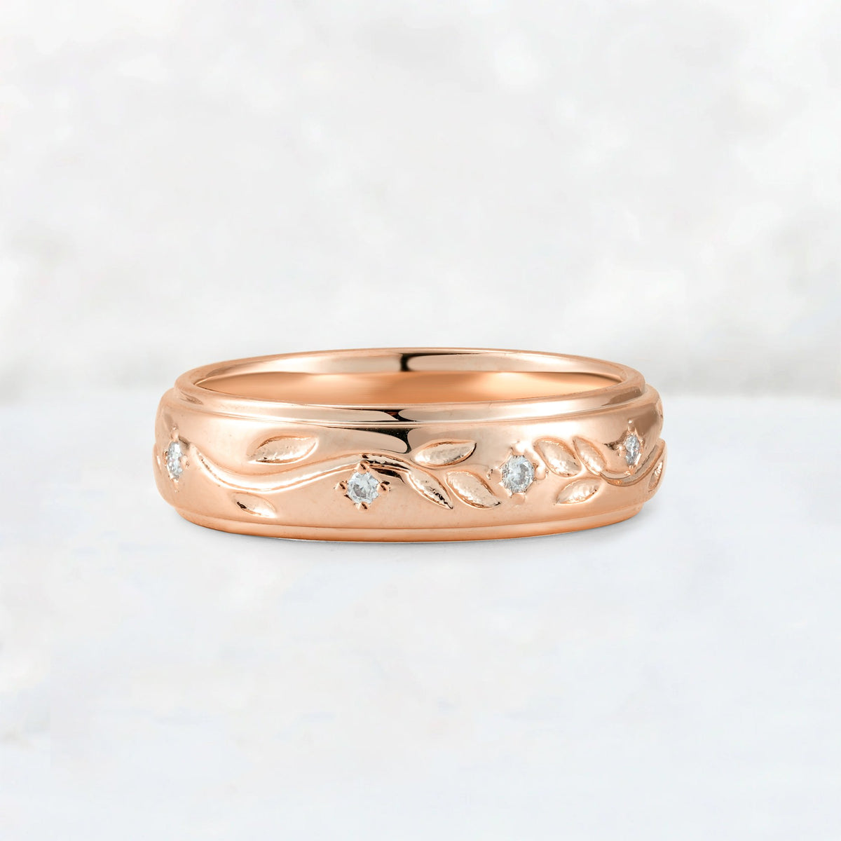 Round Cut Moissanite Vine Engraved Men’s Wedding Band - Additional view