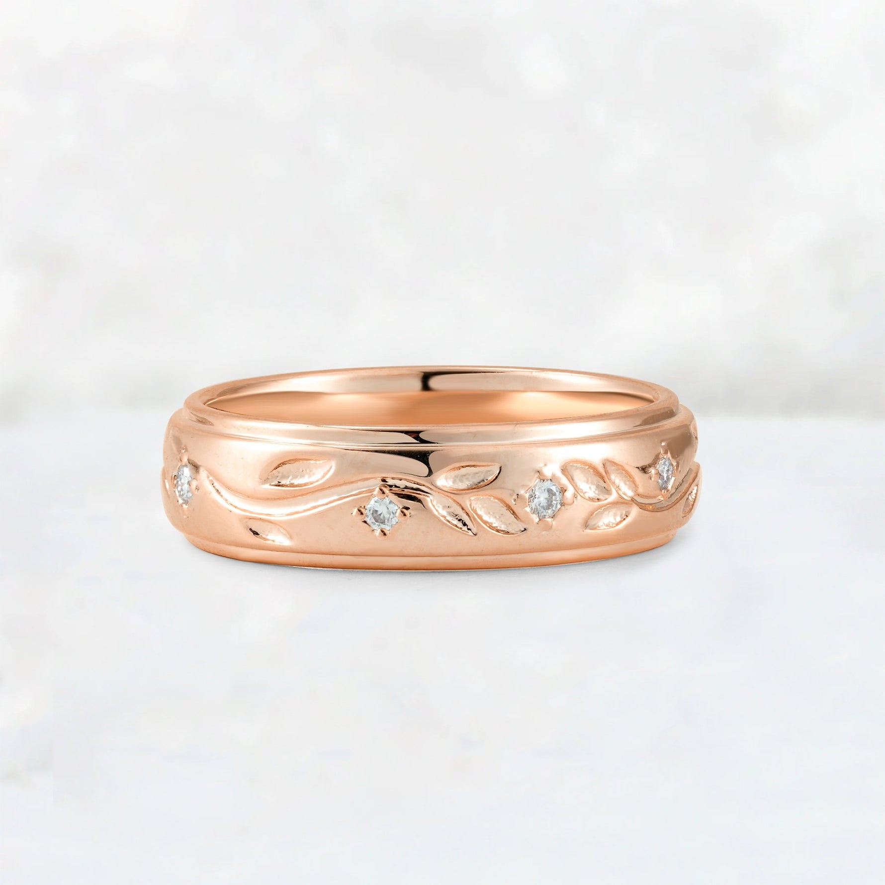 Round Cut Moissanite Vine Engraved Men’s Wedding Band - Additional view