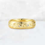 Round Cut Moissanite Vine Engraved Men’s Wedding Band - Additional view
