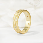 Nature-Inspired Engraved Leaf Vine Wedding Band with Round Cut Moissanite Accents - Additional view