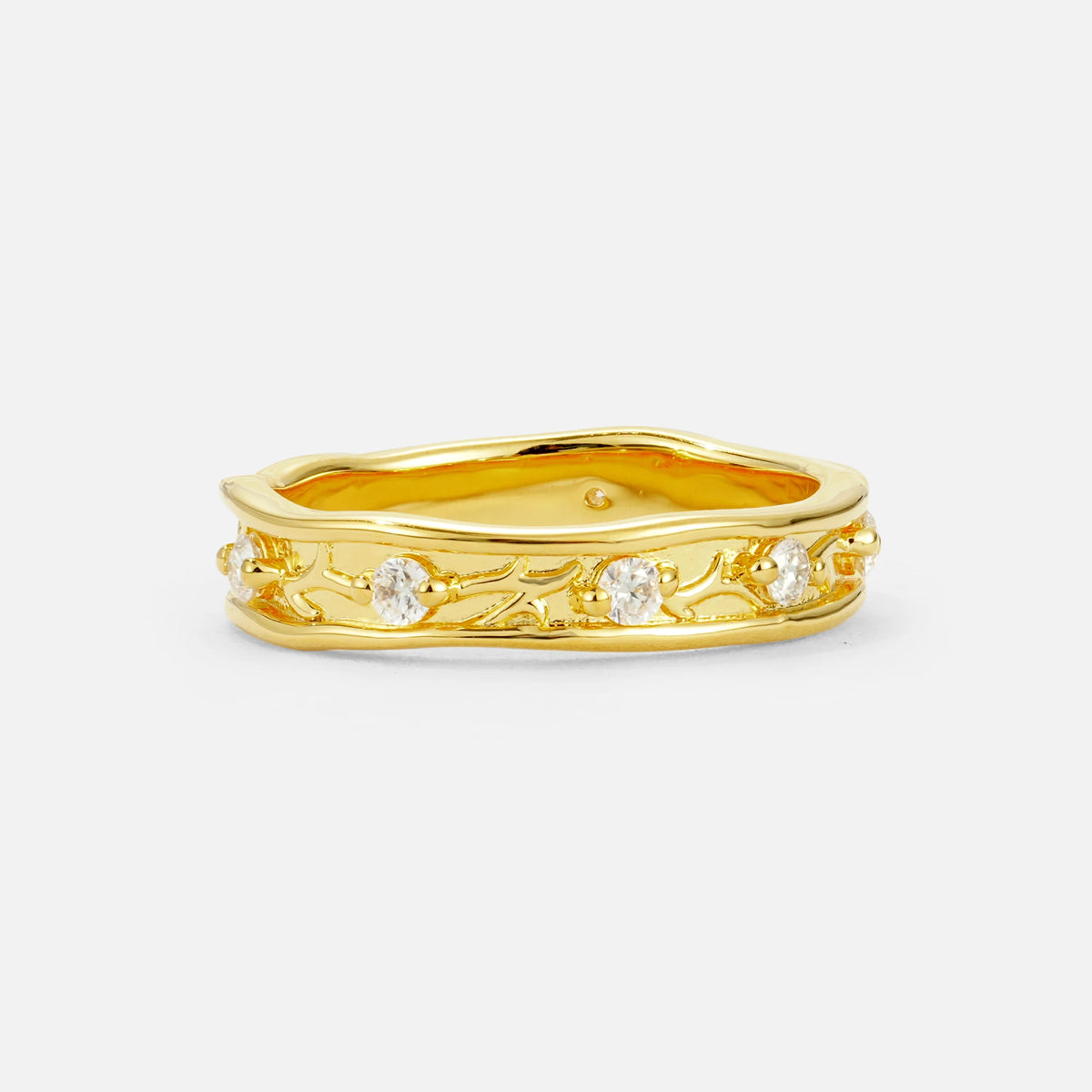 Round Moissanite Vine Wedding Band with Openwork Leaf Design - Additional view