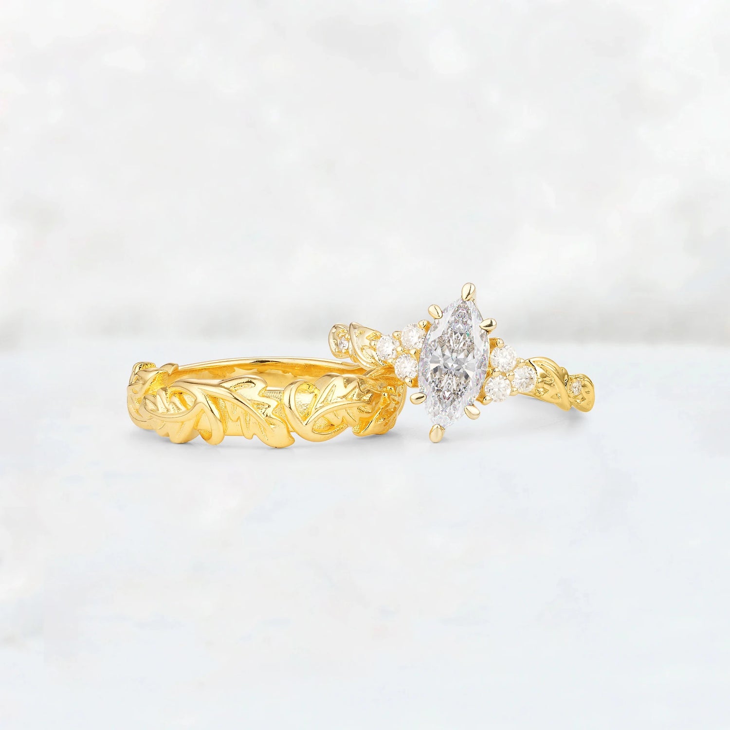 Nature-Inspired Marquise Moissanite His and Hers Couple Ring