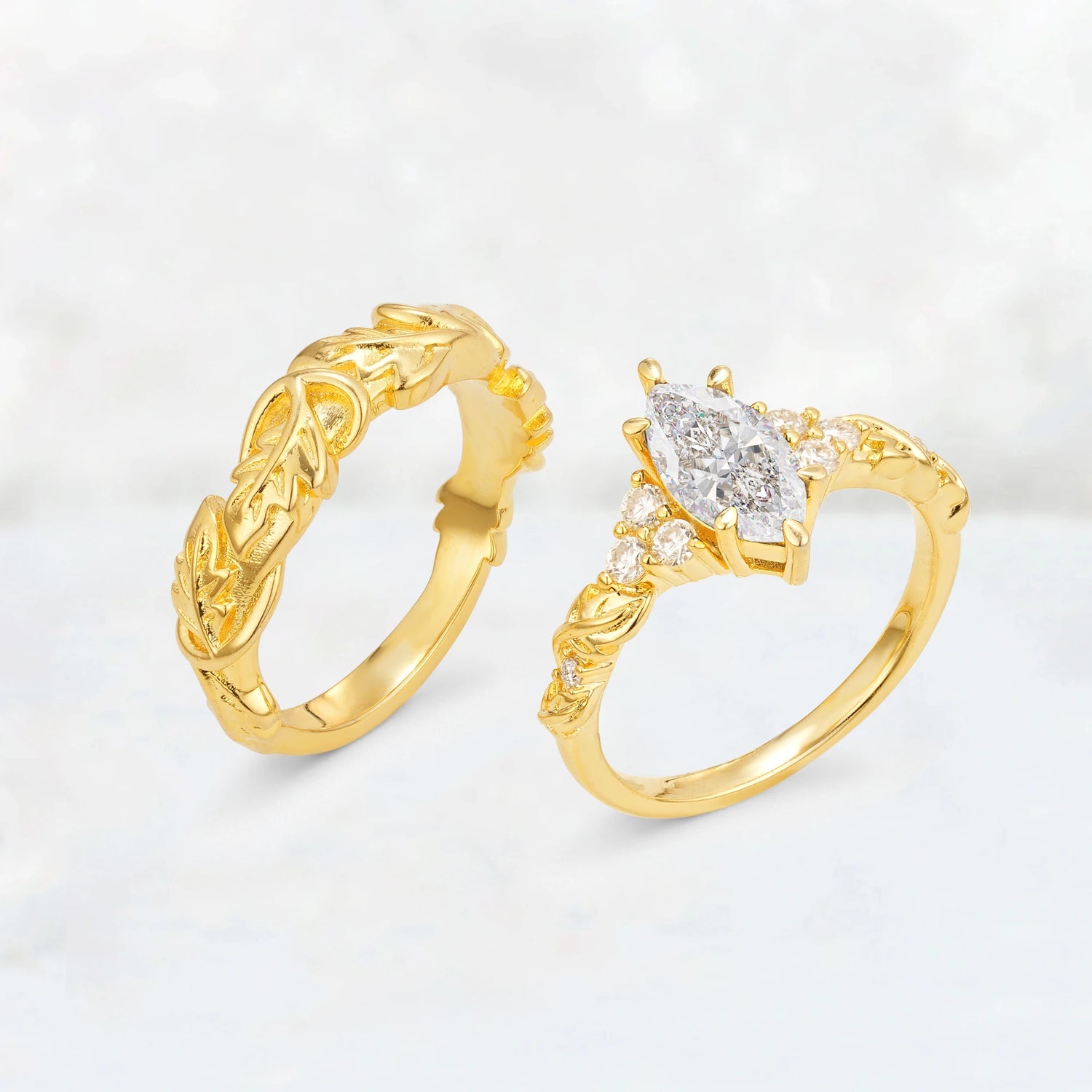Nature-Inspired Marquise Moissanite His and Hers Couple Ring