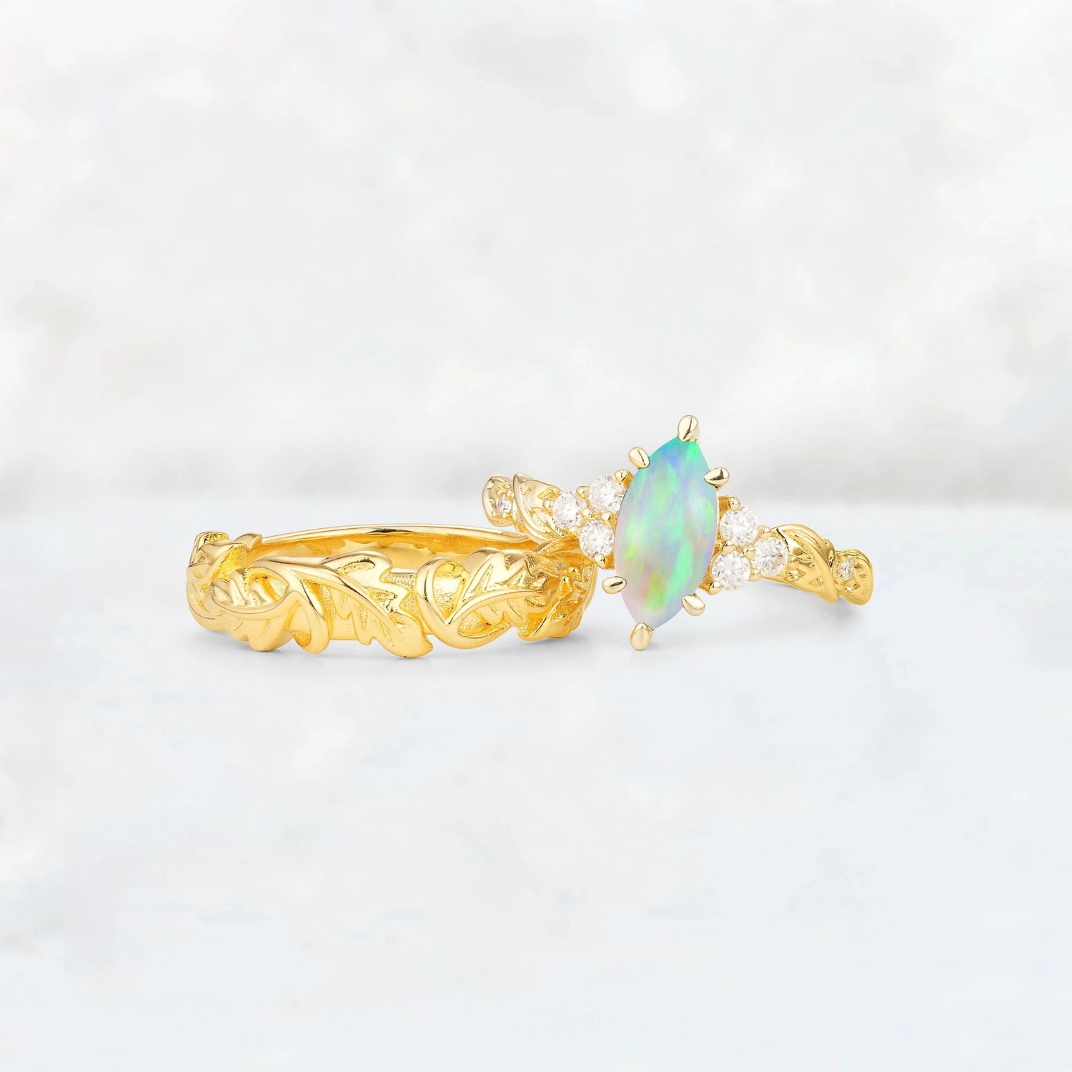 Nature-Inspired Marquise Opal His and Hers Couple Ring