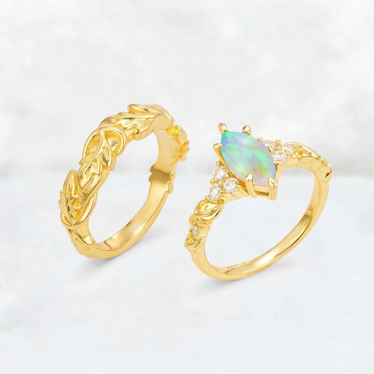 Nature-Inspired Marquise Opal His and Hers Couple Ring