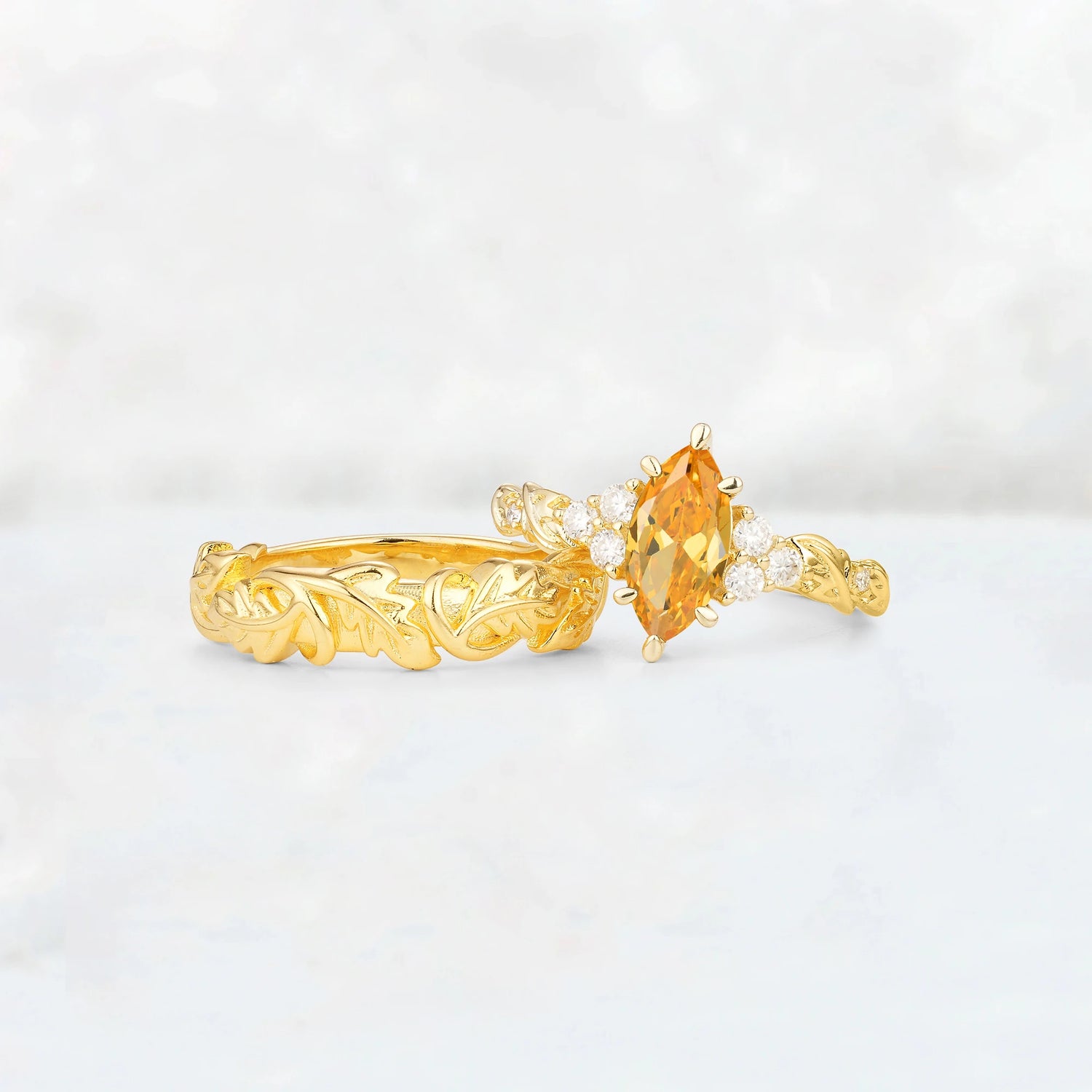 Nature-Inspired Marquise Citrine His and Hers Couple Ring