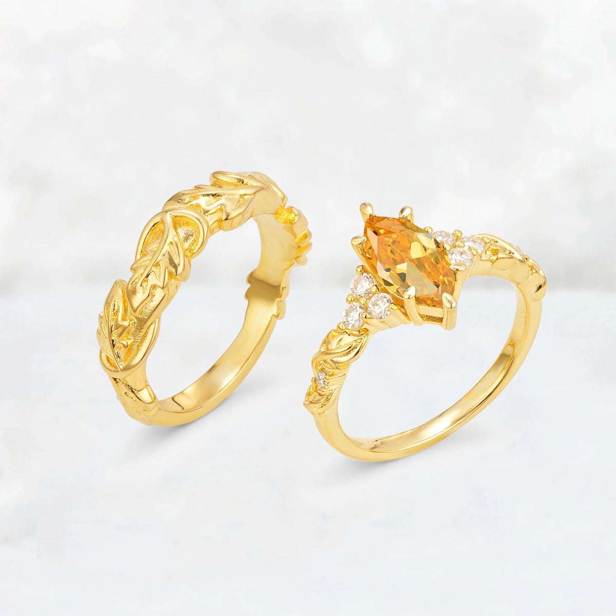 Nature-Inspired Marquise Citrine His and Hers Couple Ring