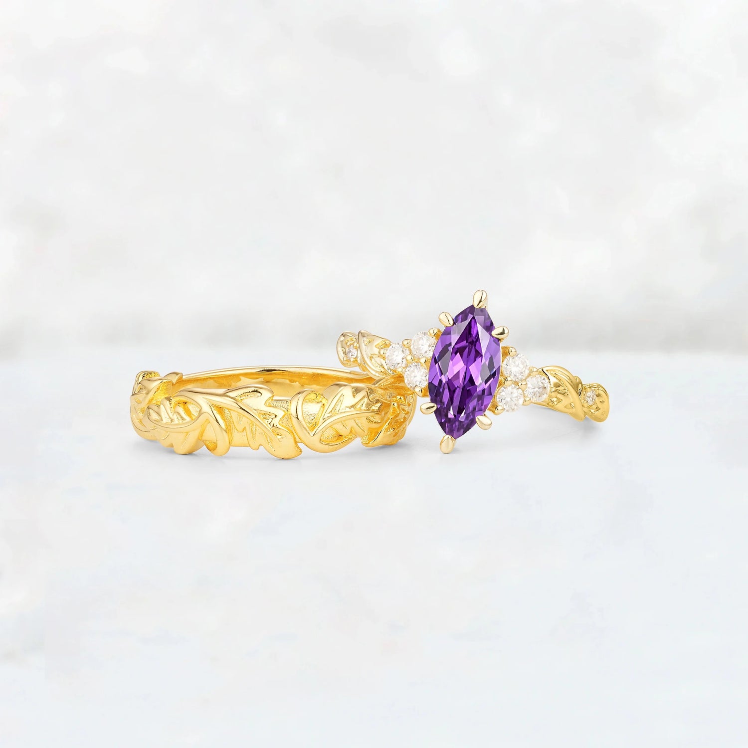 Nature-Inspired Marquise Amethyst His and Hers Couple Ring