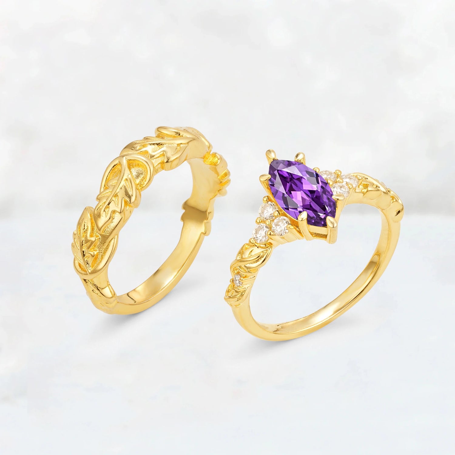 Nature-Inspired Marquise Amethyst His and Hers Couple Ring