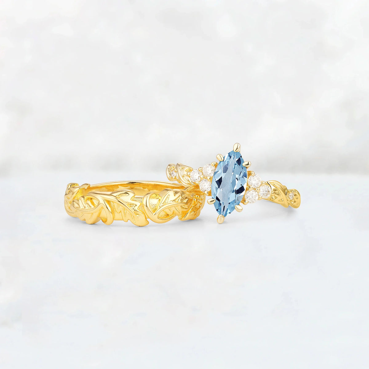 Nature-Inspired Marquise Aquamarine His and Hers Couple Ring