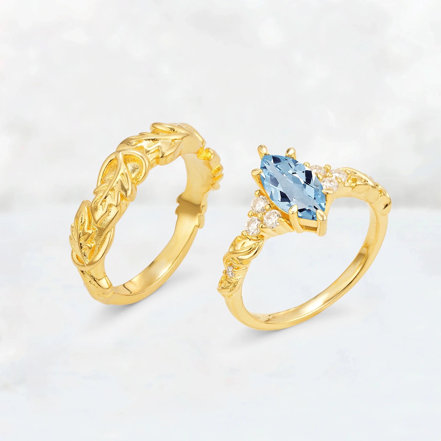 Nature-Inspired Marquise Aquamarine His and Hers Couple Ring