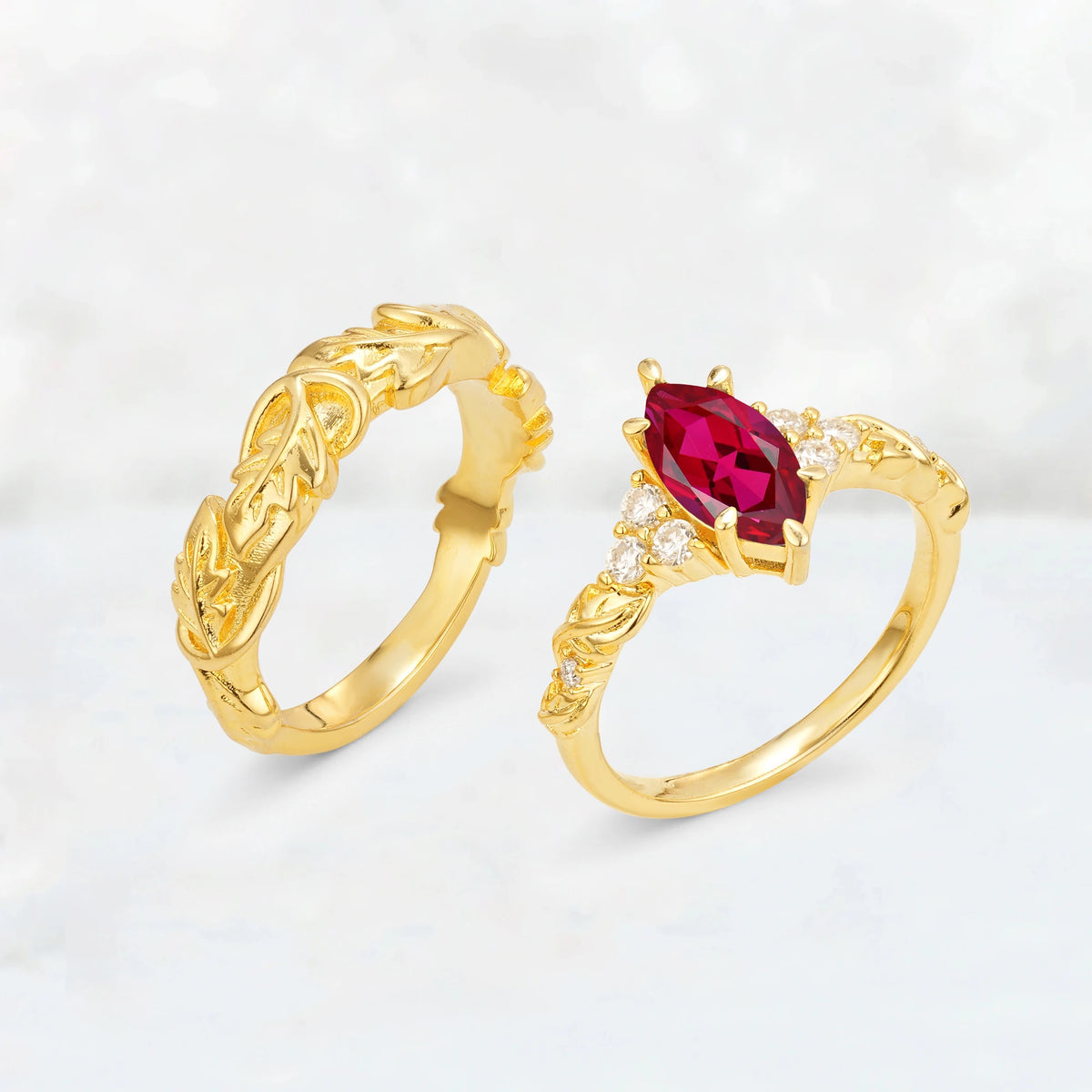 Nature-Inspired Marquise Ruby His and Hers Couple Ring