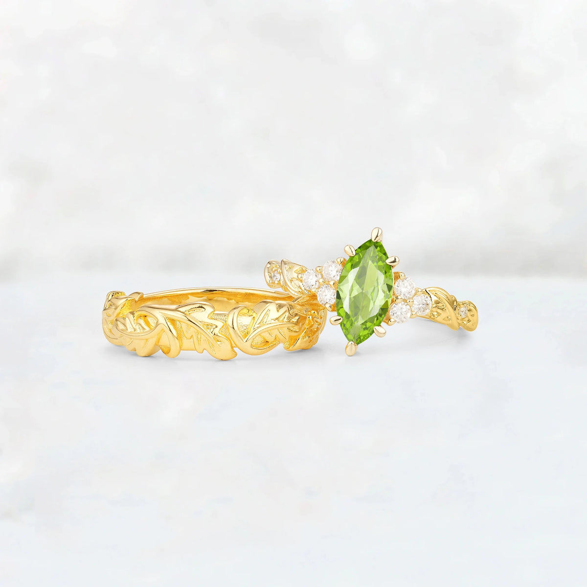 Nature-Inspired Marquise Peridot His and Hers Couple Ring