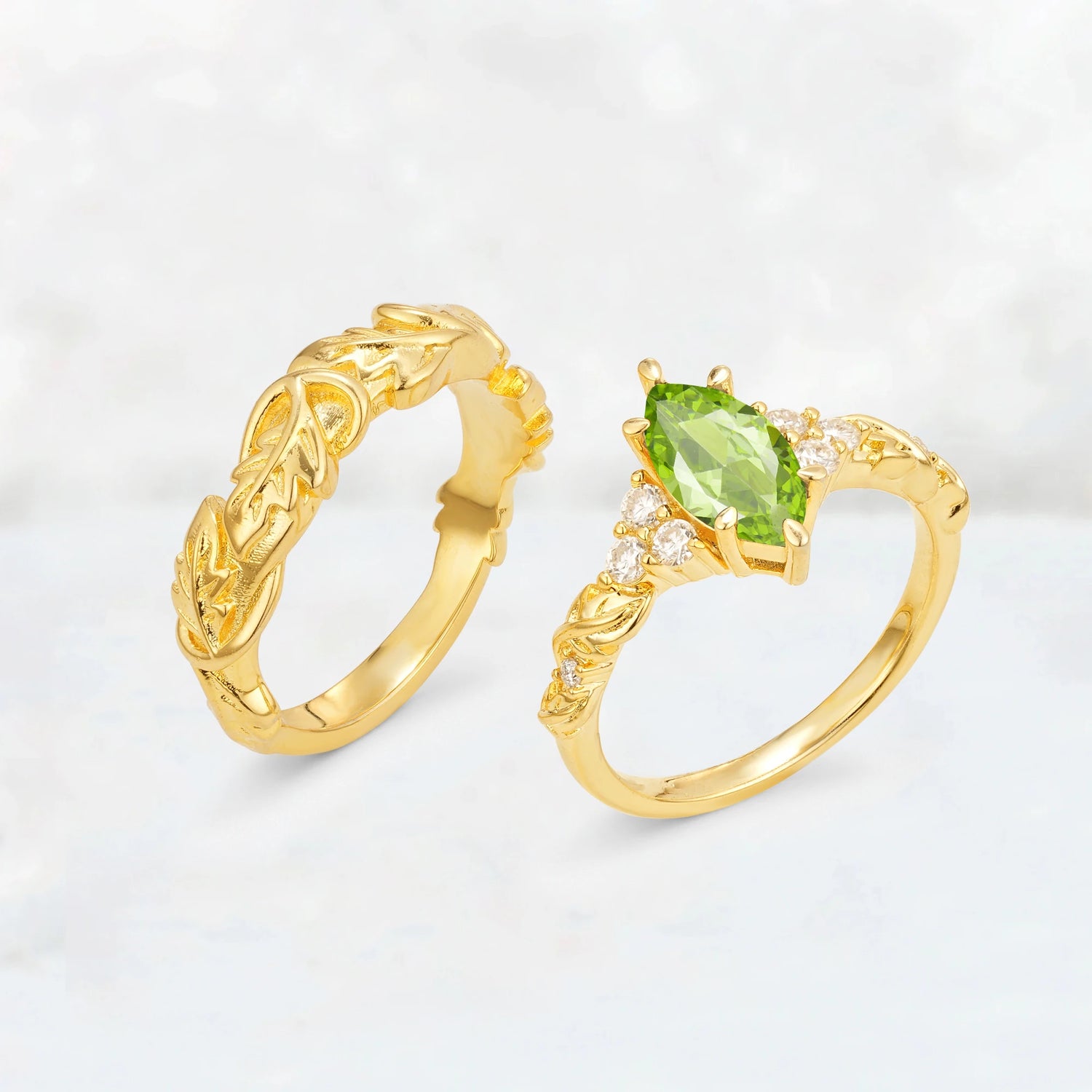 Nature-Inspired Marquise Peridot His and Hers Couple Ring