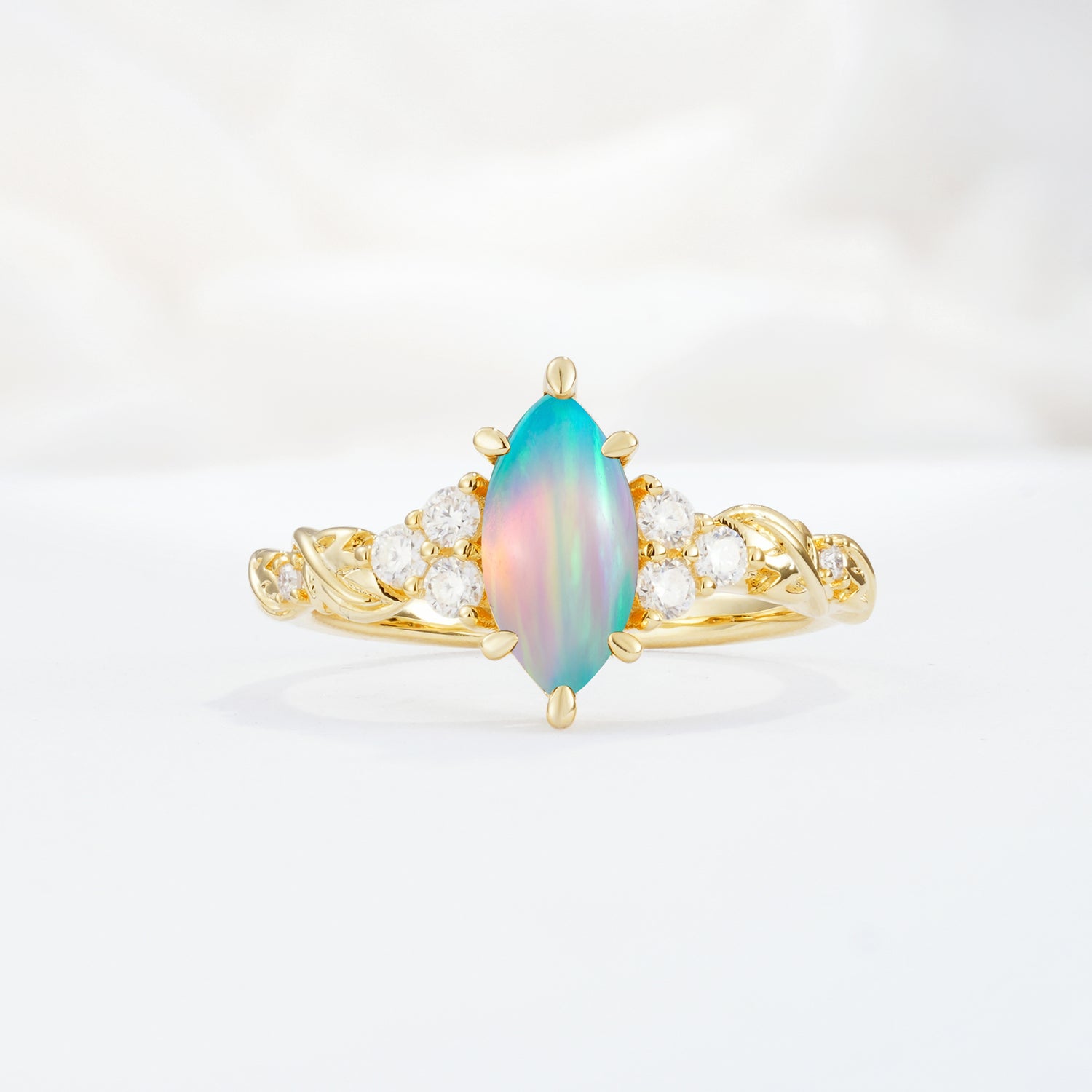 Nature-Inspired Marquise-Cut Opal Engagement Ring
