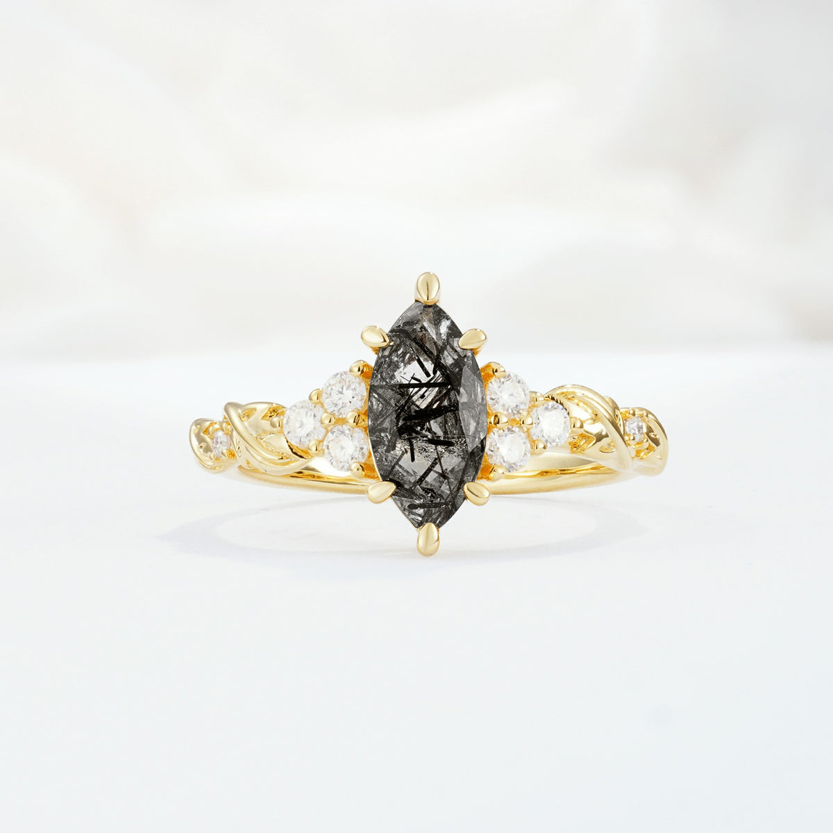 SR17467 Black Rutilated Quartz Ring - Yellow-Gold