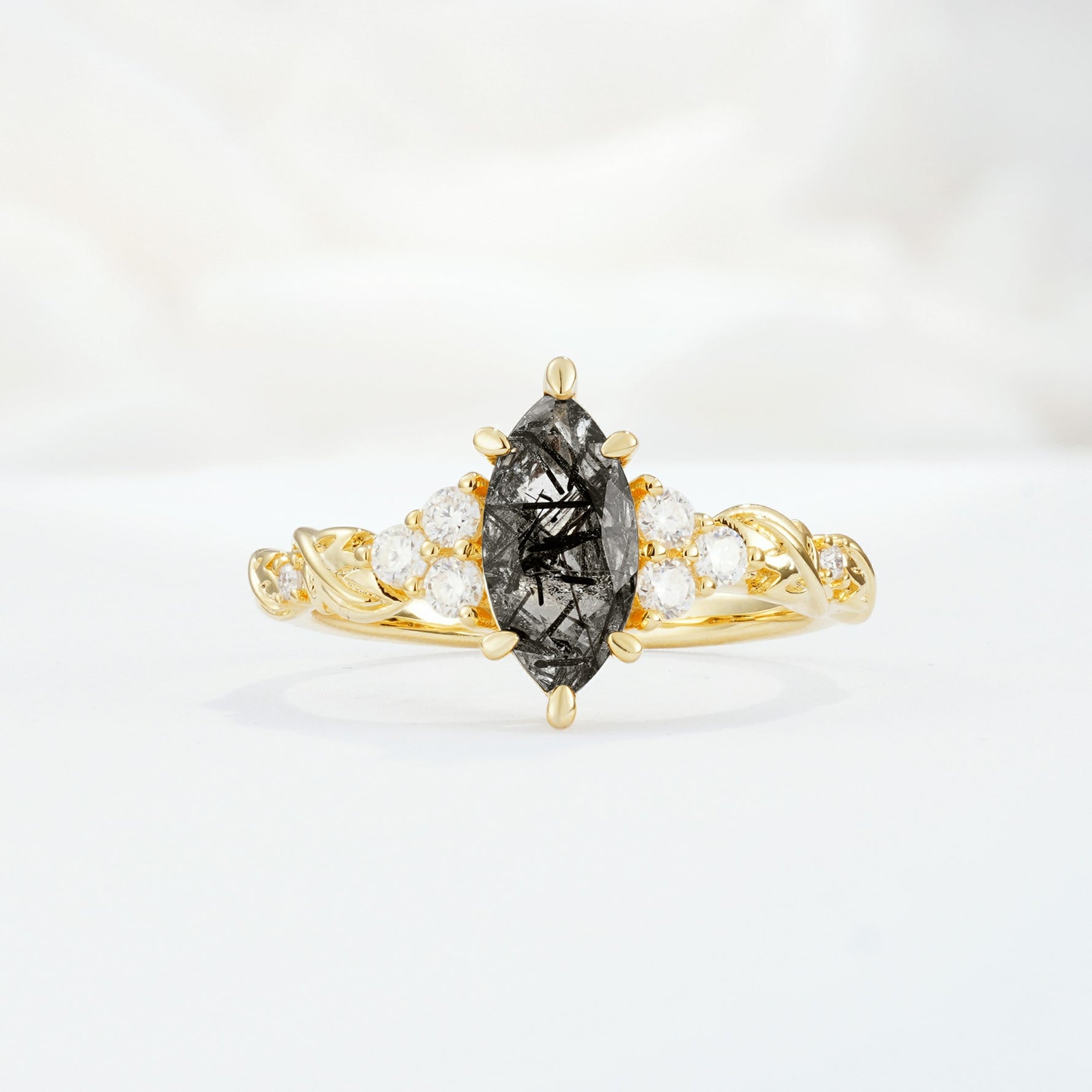 SR17467 Black Rutilated Quartz Ring - Yellow-Gold