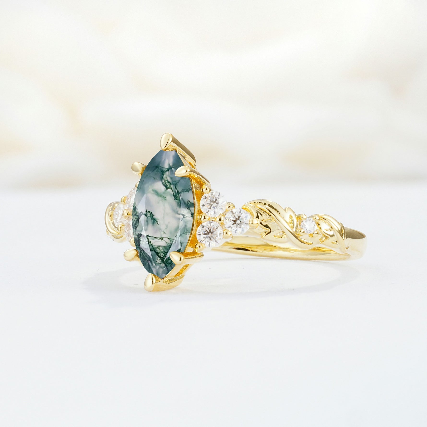 SR17467 Moss Agate Ring - White-Gold