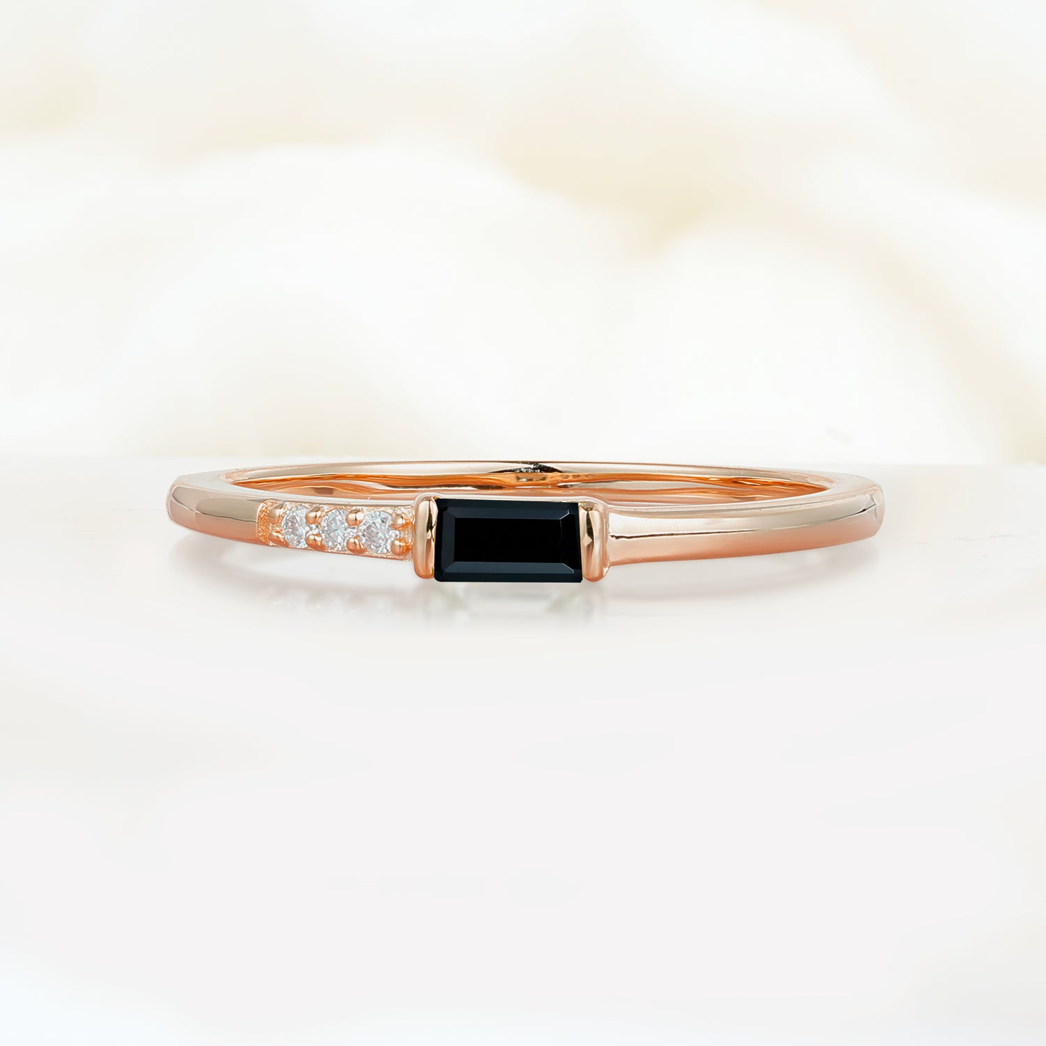 Elegant Emerald Cut Black Onyx Engagement Ring