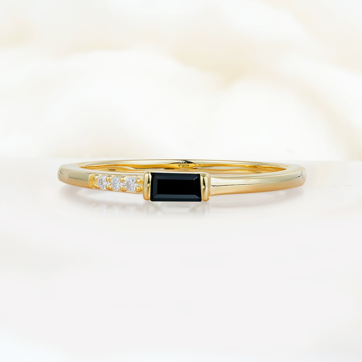 Elegant Emerald Cut Black Onyx Engagement Ring