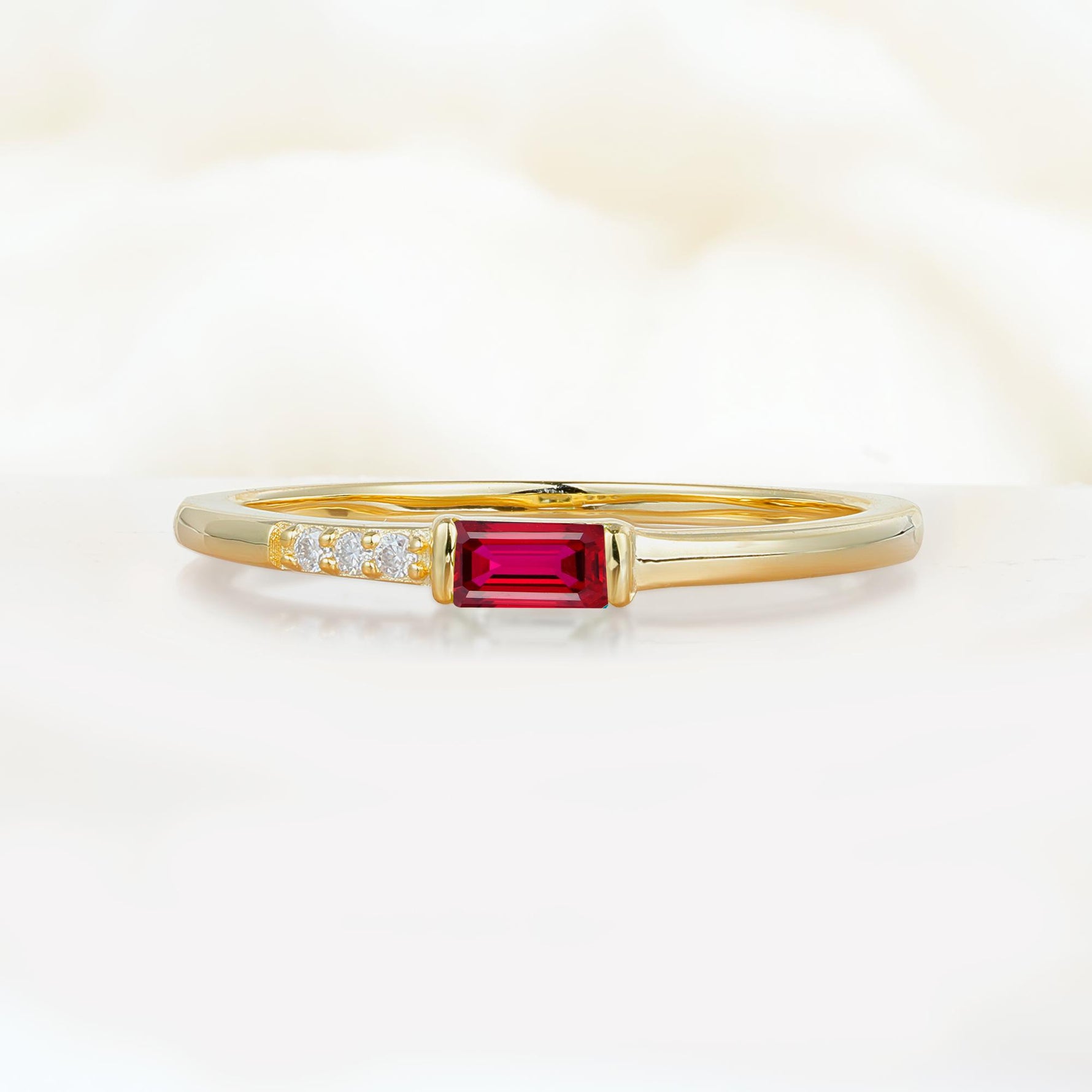 Emerald Cut Ruby Stacking Band with Pavé Accent - Additional view