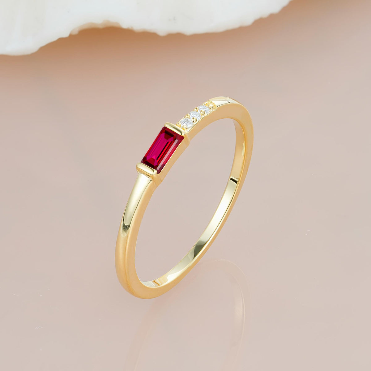 Emerald Cut Ruby Stacking Band with Pavé Accent - Additional view