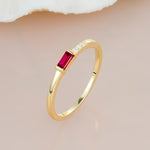 Emerald Cut Ruby Stacking Band with Pavé Accent - Additional view