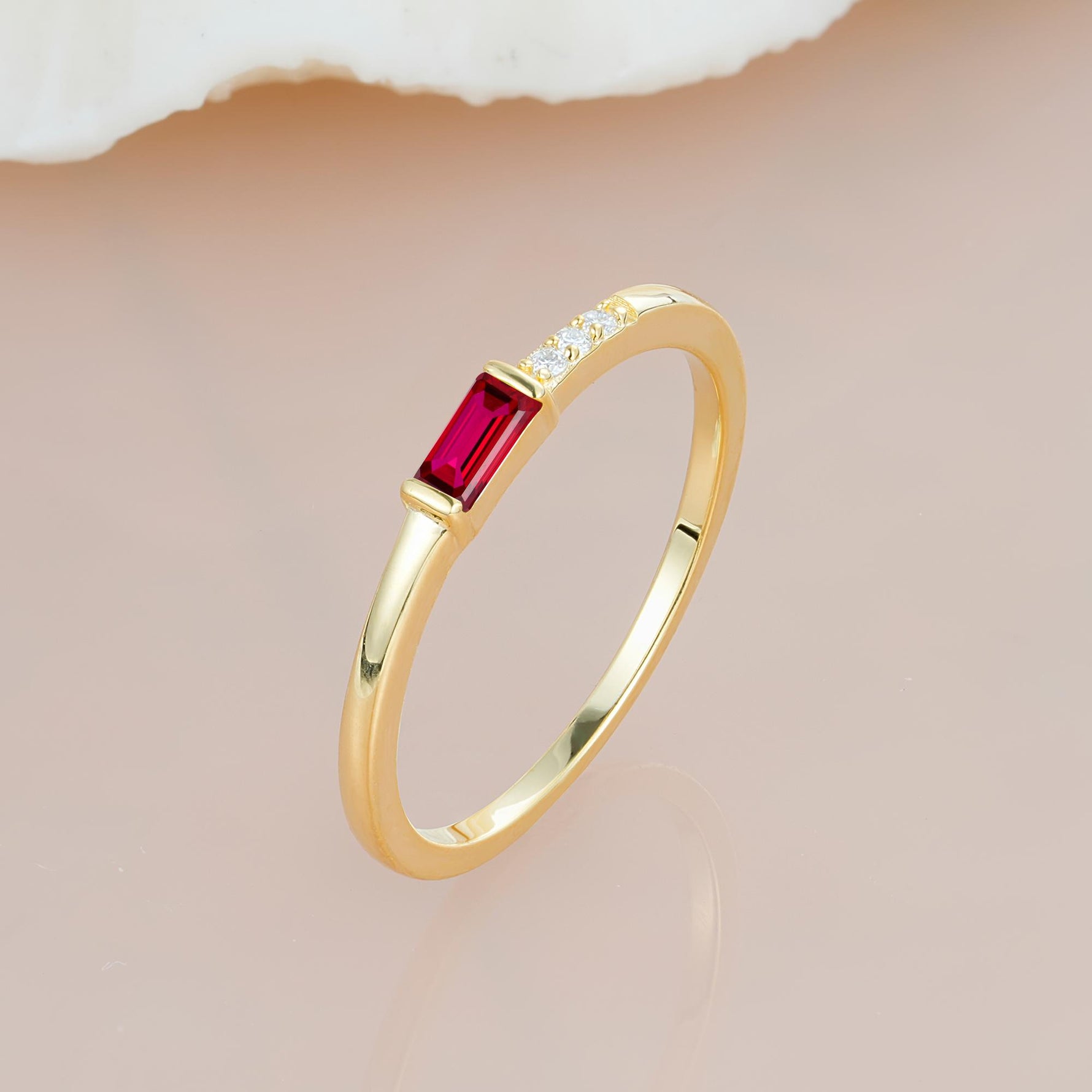 Emerald Cut Ruby Stacking Band with Pavé Accent - Additional view