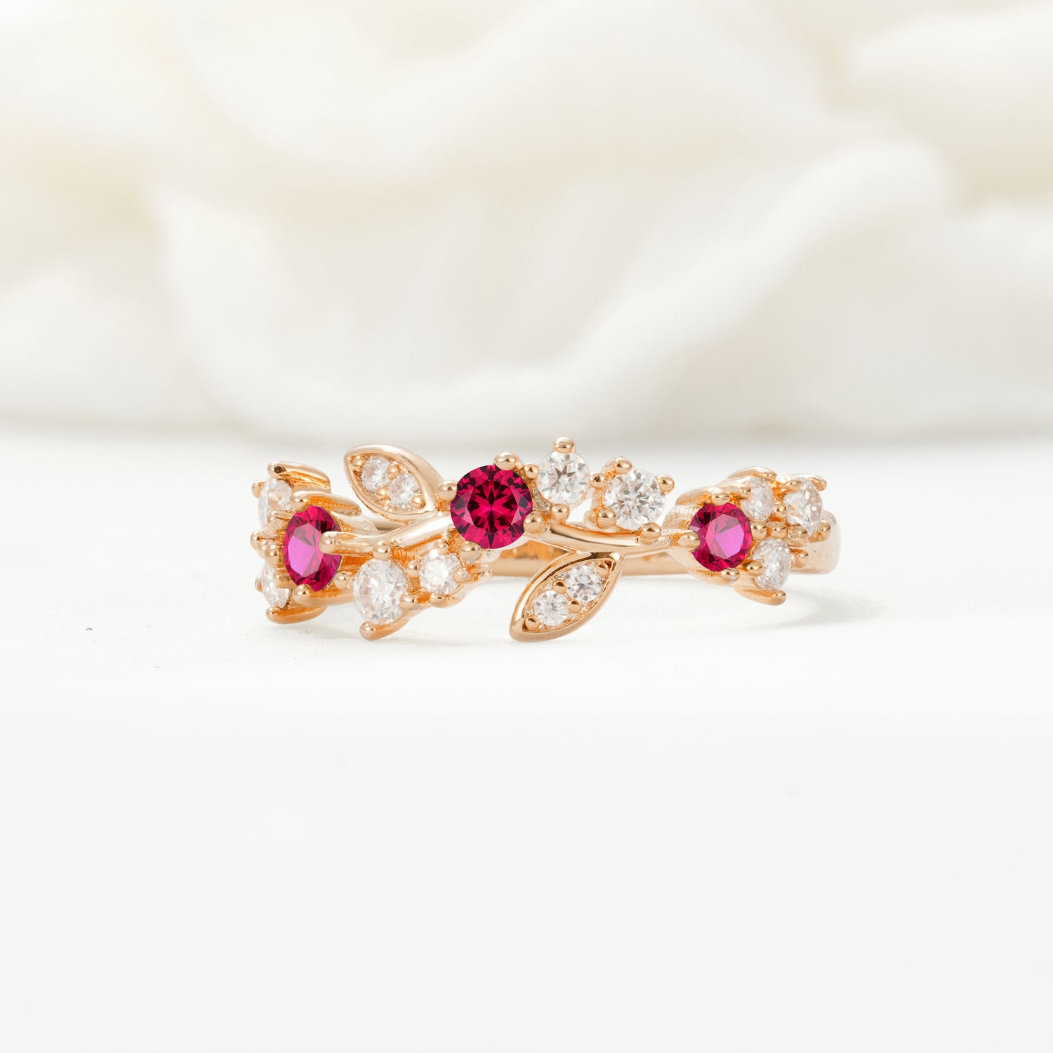 Nature Inspired Round Cut Ruby Wedding Band