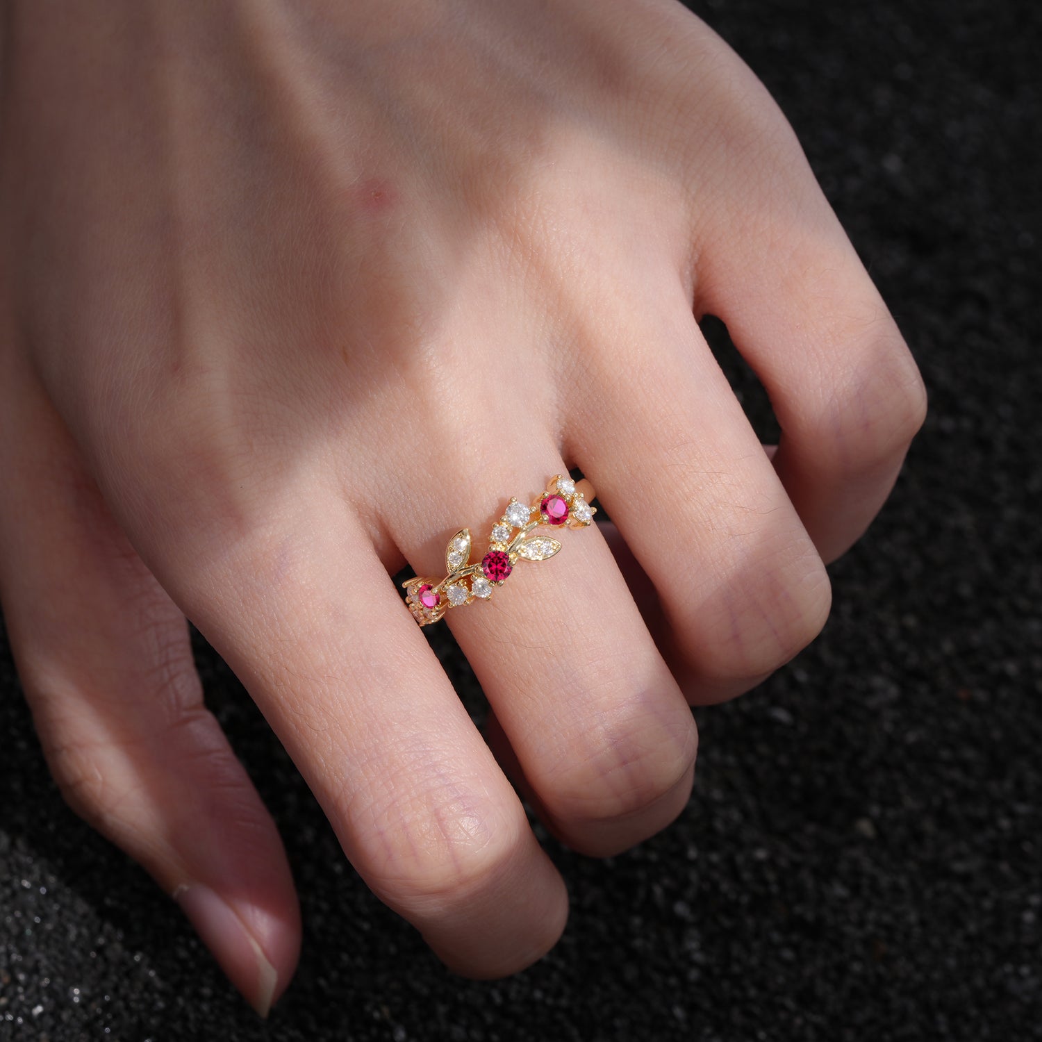 Nature Inspired Round Cut Ruby Wedding Band